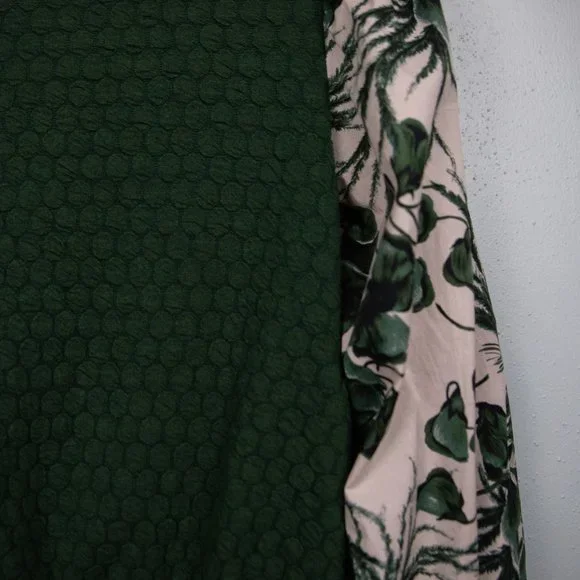 Anthropologie Porridge green textured floral sleeve mixed media sweatshirt-XS - Picture 2 of 4
